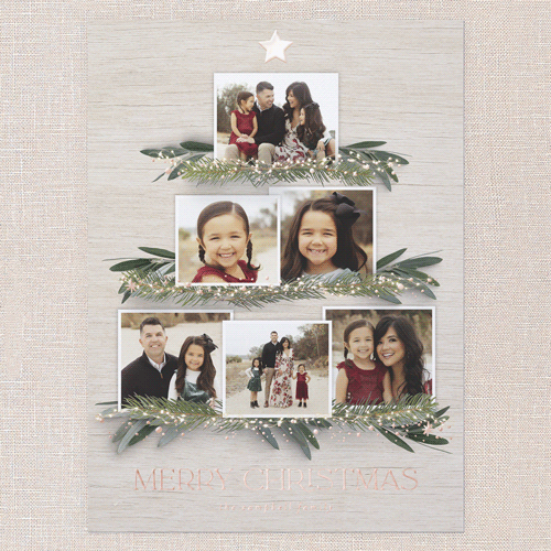 Together Tree Holiday Card, White, Rose Gold Foil, 6x8, Christmas, Matte, Personalized Foil Cardstock, Square, White