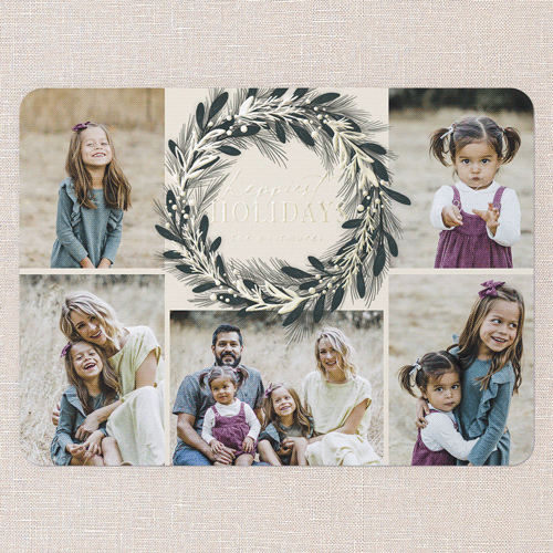 Foil Delight Wreath Holiday Card, Beige, Gold Foil, 6x8, Holiday, Matte, Personalized Foil Cardstock, Rounded, Cream