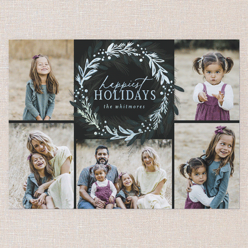 Foil Delight Wreath Holiday Card, Black, Iridescent Foil, 6x8, Holiday, Matte, Personalized Foil Cardstock, Square, Black