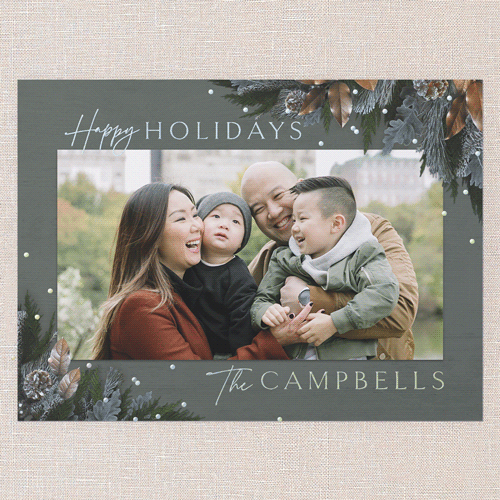 Mixed Metallic Marvel Holiday Card, Green, Iridescent Foil, 6x8, Holiday, Matte, Personalized Foil Cardstock, Square, Fern