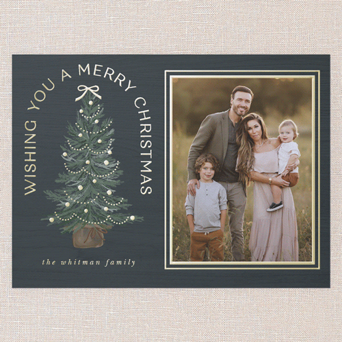 Small Sapling Holiday Card, Blue, Gold Foil, 6x8, Christmas, Matte, Personalized Foil Cardstock, Square, Blue