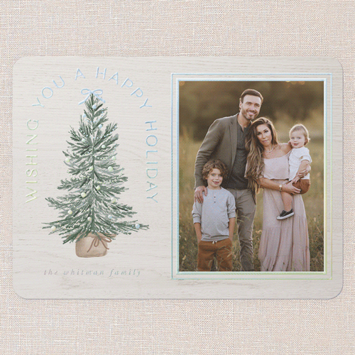 Small Sapling Holiday Card, White, Iridescent Foil, 6x8, Holiday, Matte, Personalized Foil Cardstock, Rounded, White