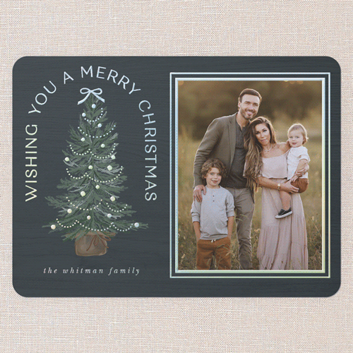 Small Sapling Holiday Card, Blue, Iridescent Foil, 6x8, Christmas, Matte, Personalized Foil Cardstock, Rounded, Blue