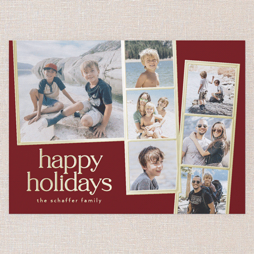 Photo Slides Holiday Card, Red, Gold Foil, 6x8, Holiday, Matte, Personalized Foil Cardstock, Square, Red