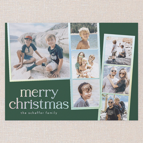 Photo Slides Holiday Card, Green, Iridescent Foil, 6x8, Christmas, Matte, Personalized Foil Cardstock, Square, Green