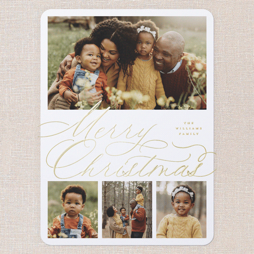 Timeless Penmanship Holiday Card, Gold Foil, White, 6x8, Christmas, Matte, Personalized Foil Cardstock, Rounded, White