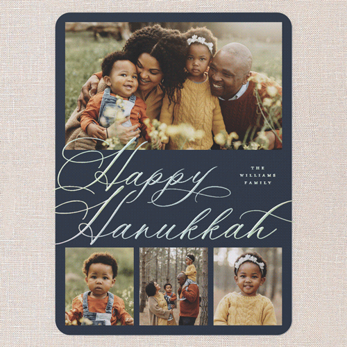 Timeless Penmanship Holiday Card, Iridescent Foil, Blue, 6x8, Hanukkah, Matte, Personalized Foil Cardstock, Rounded, Blue