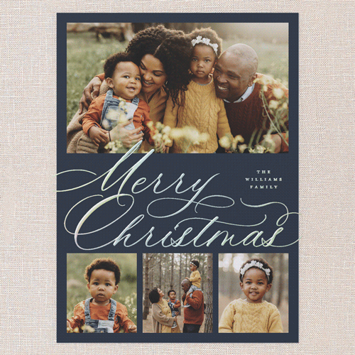 Timeless Penmanship Holiday Card, Iridescent Foil, Blue, 6x8, Christmas, Matte, Personalized Foil Cardstock, Square, Blue