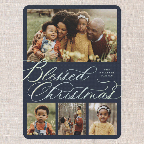 Timeless Penmanship Holiday Card, Iridescent Foil, Blue, 6x8, Religious, Matte, Personalized Foil Cardstock, Rounded, Blue