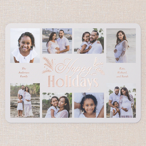 Botanical Touch Holiday Card, Beige, Rose Gold Foil, 6x8, Holiday, Matte, Personalized Foil Cardstock, Rounded, Cream