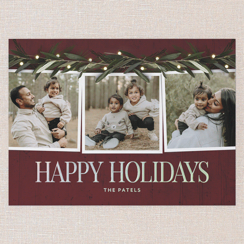 Beaming Laurel Holiday Card, Red, Iridescent Foil, 6x8, Holiday, Matte, Personalized Foil Cardstock, Square, Red