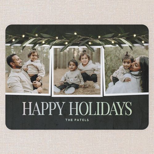 Beaming Laurel Holiday Card, Black, Iridescent Foil, 6x8, Holiday, Matte, Personalized Foil Cardstock, Rounded, Black