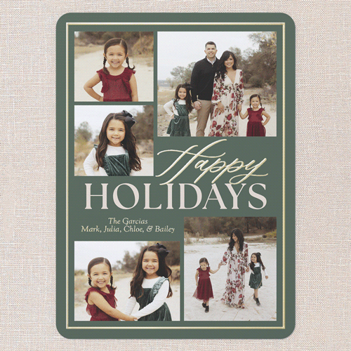Classic Yuletide Holiday Card, Green, Gold Foil, 6x8, Holiday, Matte, Personalized Foil Cardstock, Rounded, Green