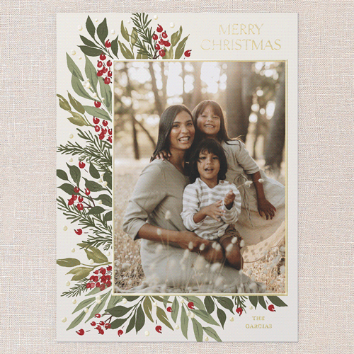 Traditional Berries Holiday Card, Beige, Gold Foil, 6x8, Christmas, Matte, Personalized Foil Cardstock, Square, Cream