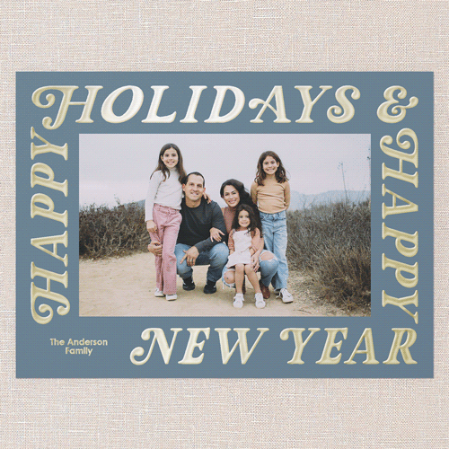 Wrap Around Holiday Card, Blue, Gold Foil, 6x8, Holiday, Matte, Personalized Foil Cardstock, Square, Blue