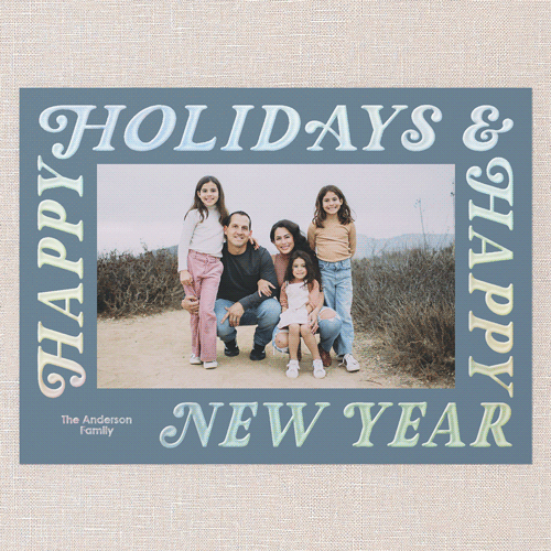 Wrap Around Holiday Card, Blue, Iridescent Foil, 6x8, Holiday, Matte, Personalized Foil Cardstock, Square, Blue