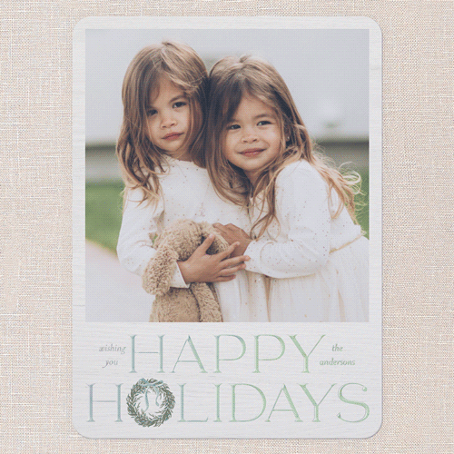 Wreath Wanderlust Holiday Card, White, Iridescent Foil, 6x8, Holiday, Matte, Personalized Foil Cardstock, Rounded, White