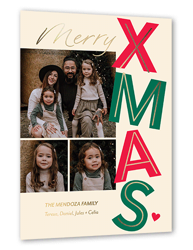 Large Xmas Christmas Card, Gold Foil, Beige, 6x8, Christmas, Matte, Personalized Foil Cardstock, Square