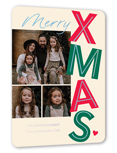 Large Xmas Christmas Card, Beige, Iridescent Foil, 6x8, Christmas, Matte, Personalized Foil Cardstock, Rounded
