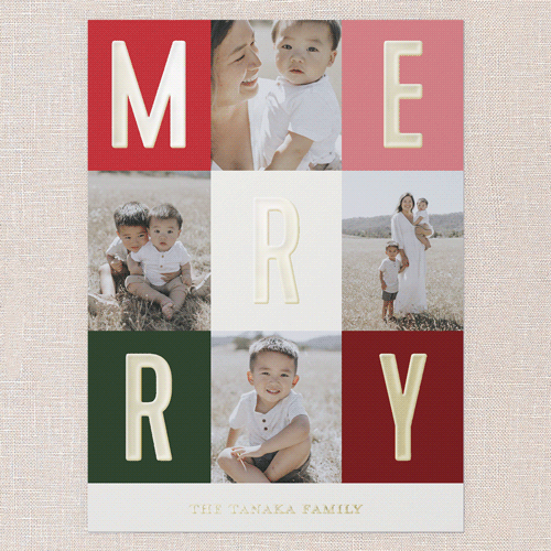Modern Colorblock Merriment Christmas Card, Red, Gold Foil, 6x8, Christmas, Matte, Personalized Foil Cardstock, Square, Red