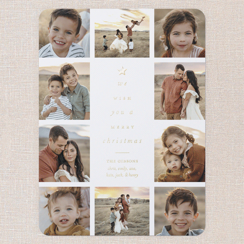 Tree Words Christmas Card, White, Gold Foil, 6x8, Christmas, Matte, Personalized Foil Cardstock, Rounded, White