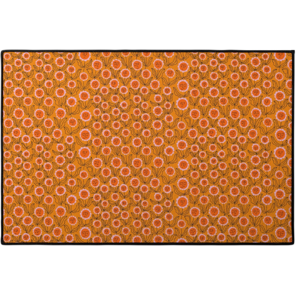 Happy Marigold Vine - Orange Door Mat, Orange