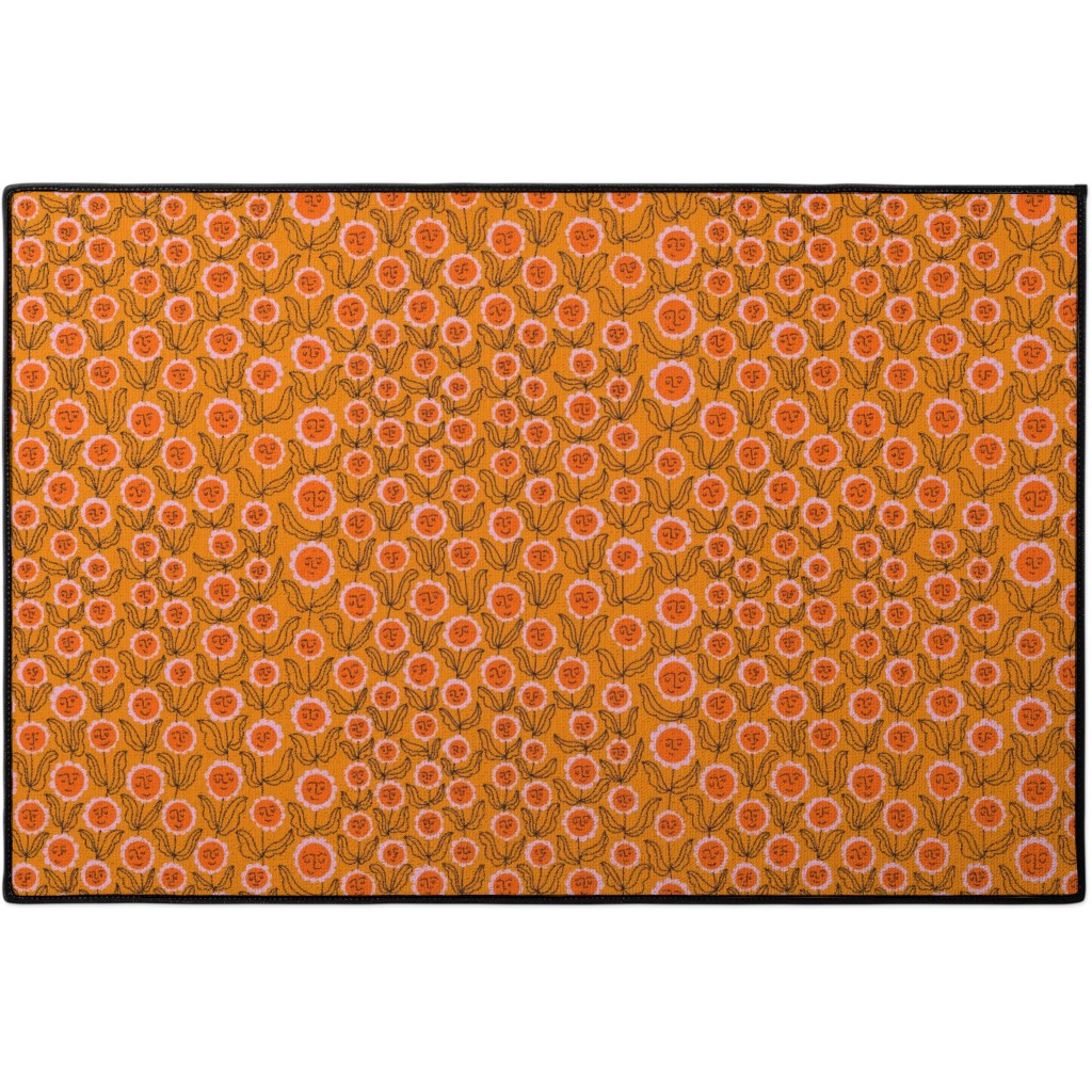 Happy Marigold Vine - Orange Door Mat, Orange