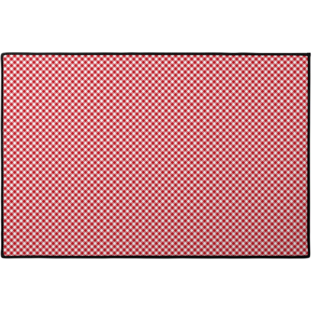Diagonal Gingham - Red and White Door Mat, Red