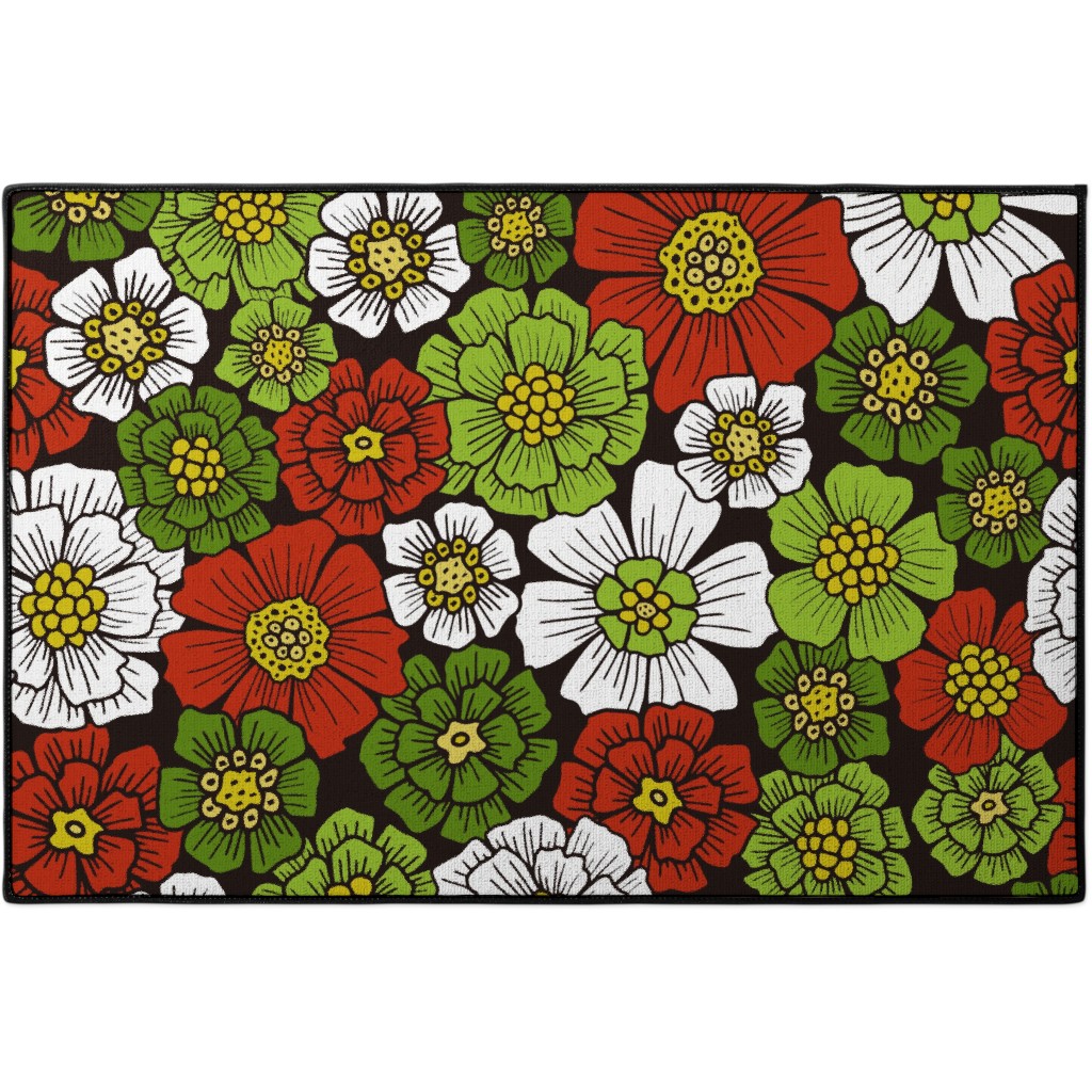 Christmas Floral - Red and Green Door Mat, Multicolor