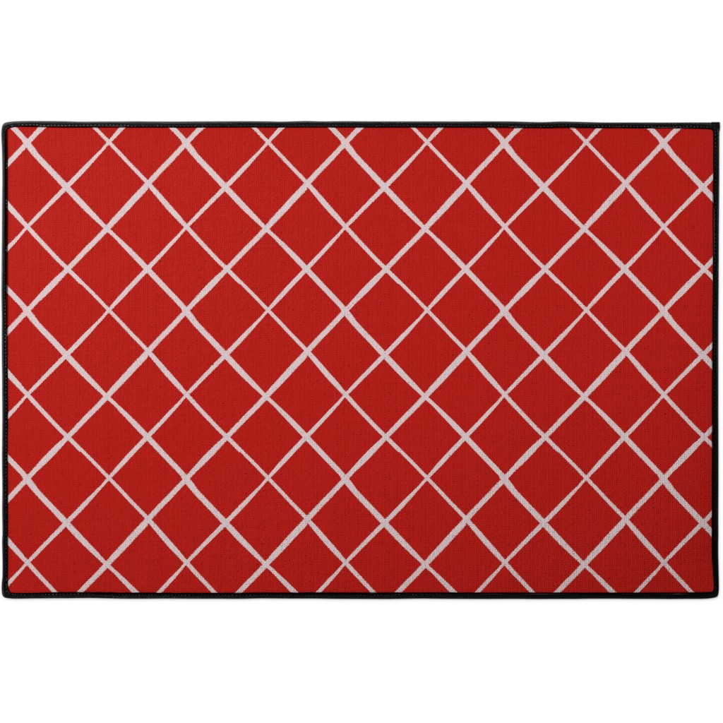 Large Check on Red Door Mat, Red