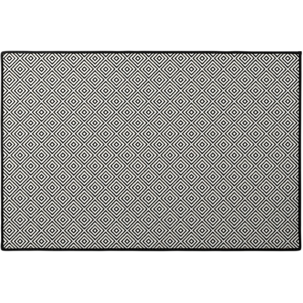 Diamond Pattern - Black and White Door Mat, Black