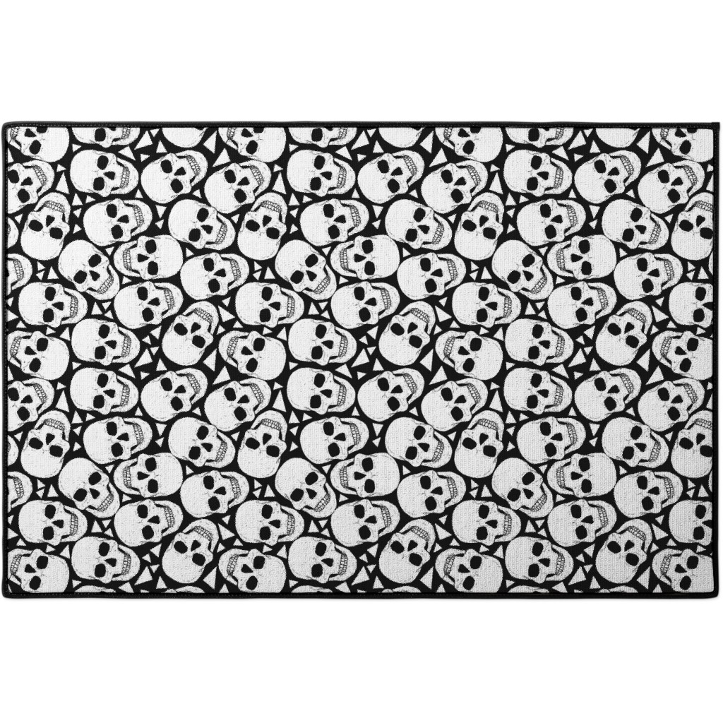 Skulls With Triangles - Black and White Door Mat, White