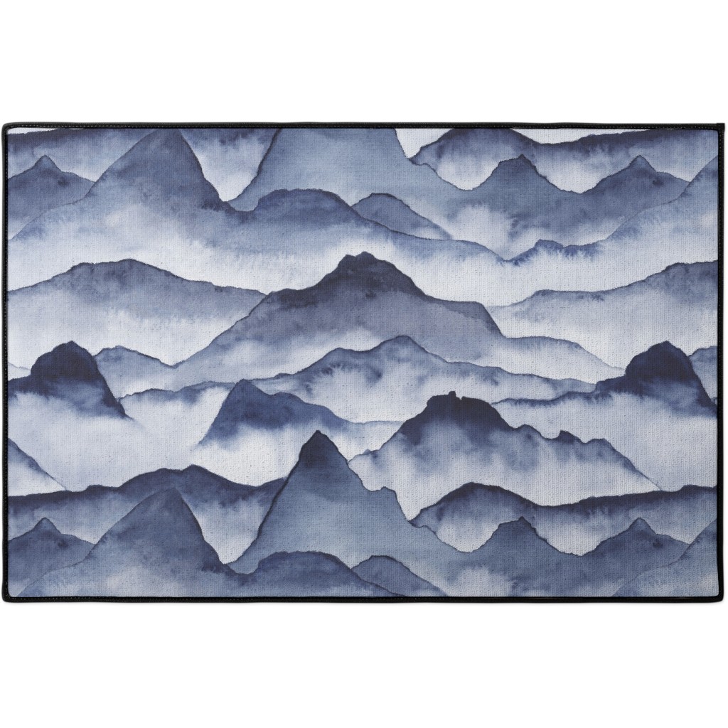 Watercolor Mountains - Blue Door Mat, Blue