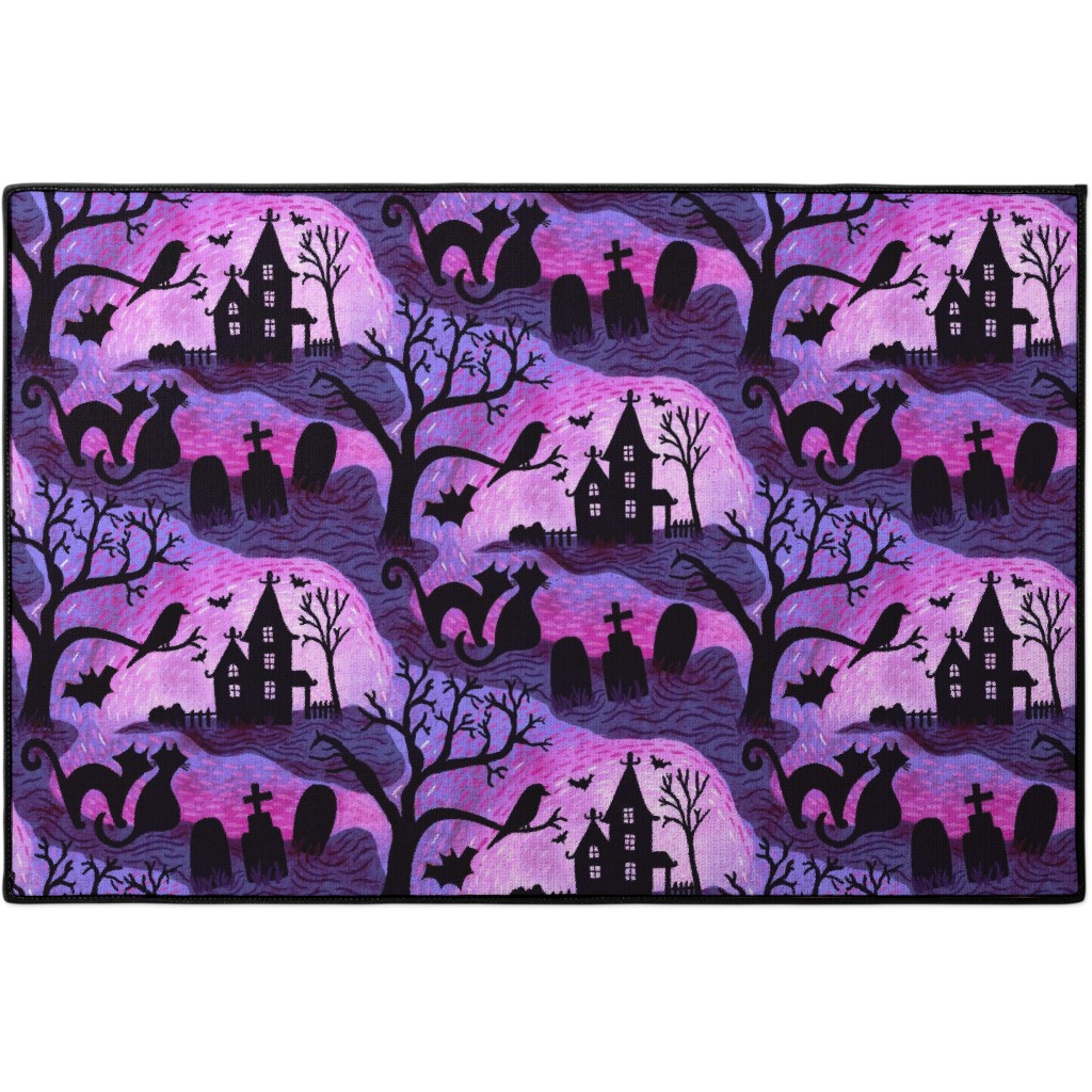 Spooky Halloween Haunts Door Mat, Purple