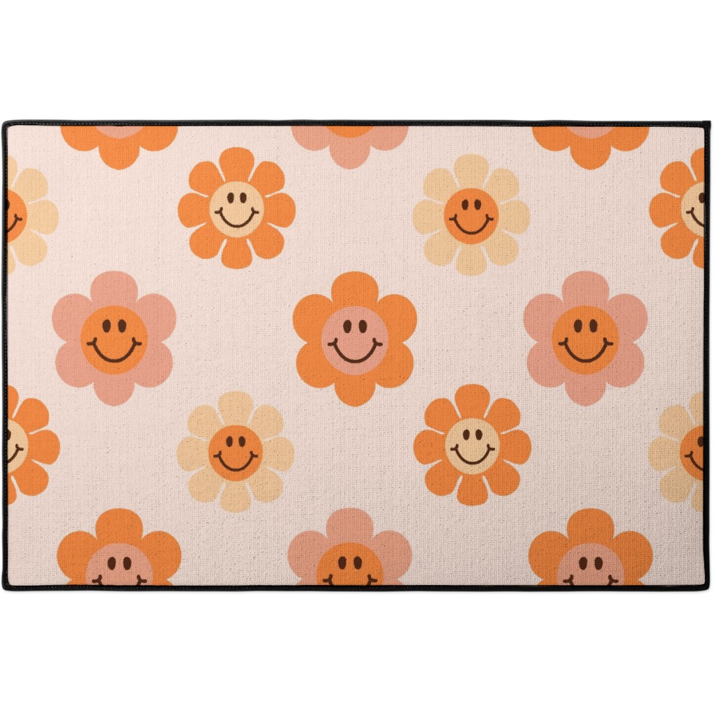 Smiley Floral - Orange Door Mat, Orange