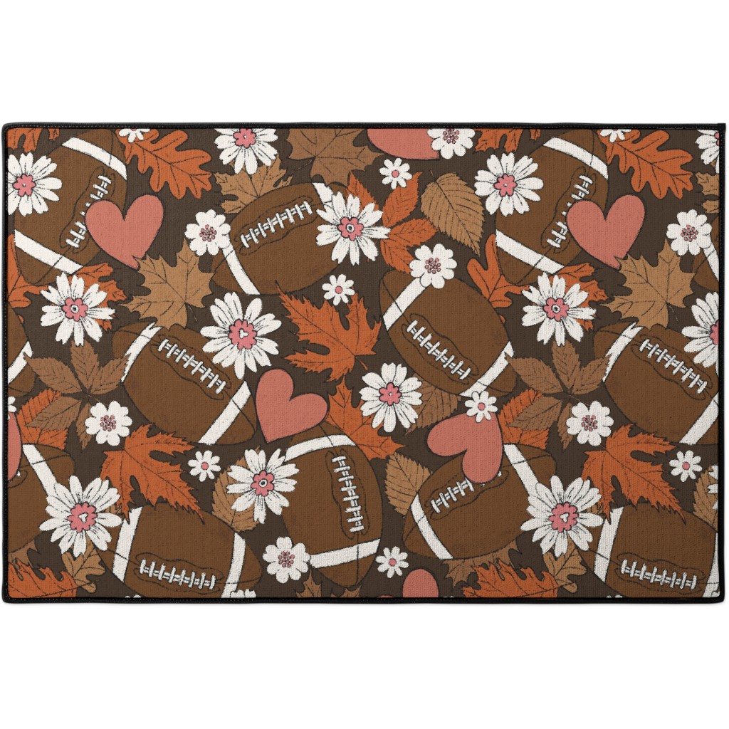 Football, Fall and Florals - Brown Door Mat, Brown