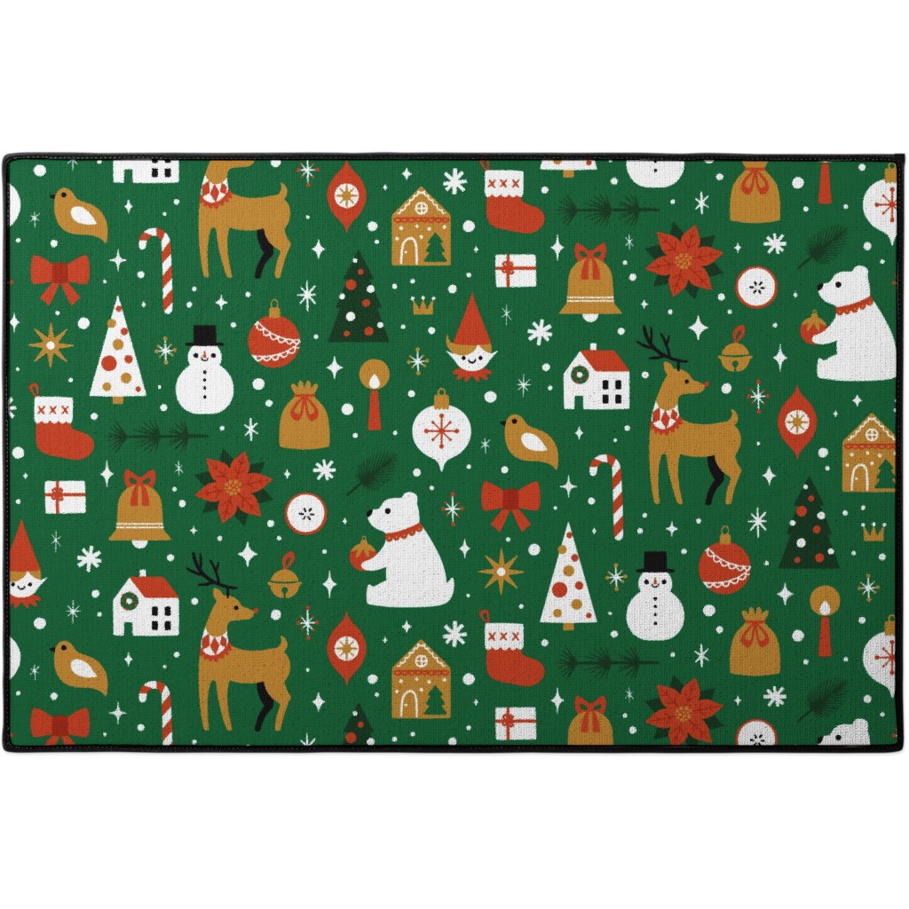 Traditional Christmas - Green Door Mat, Multicolor