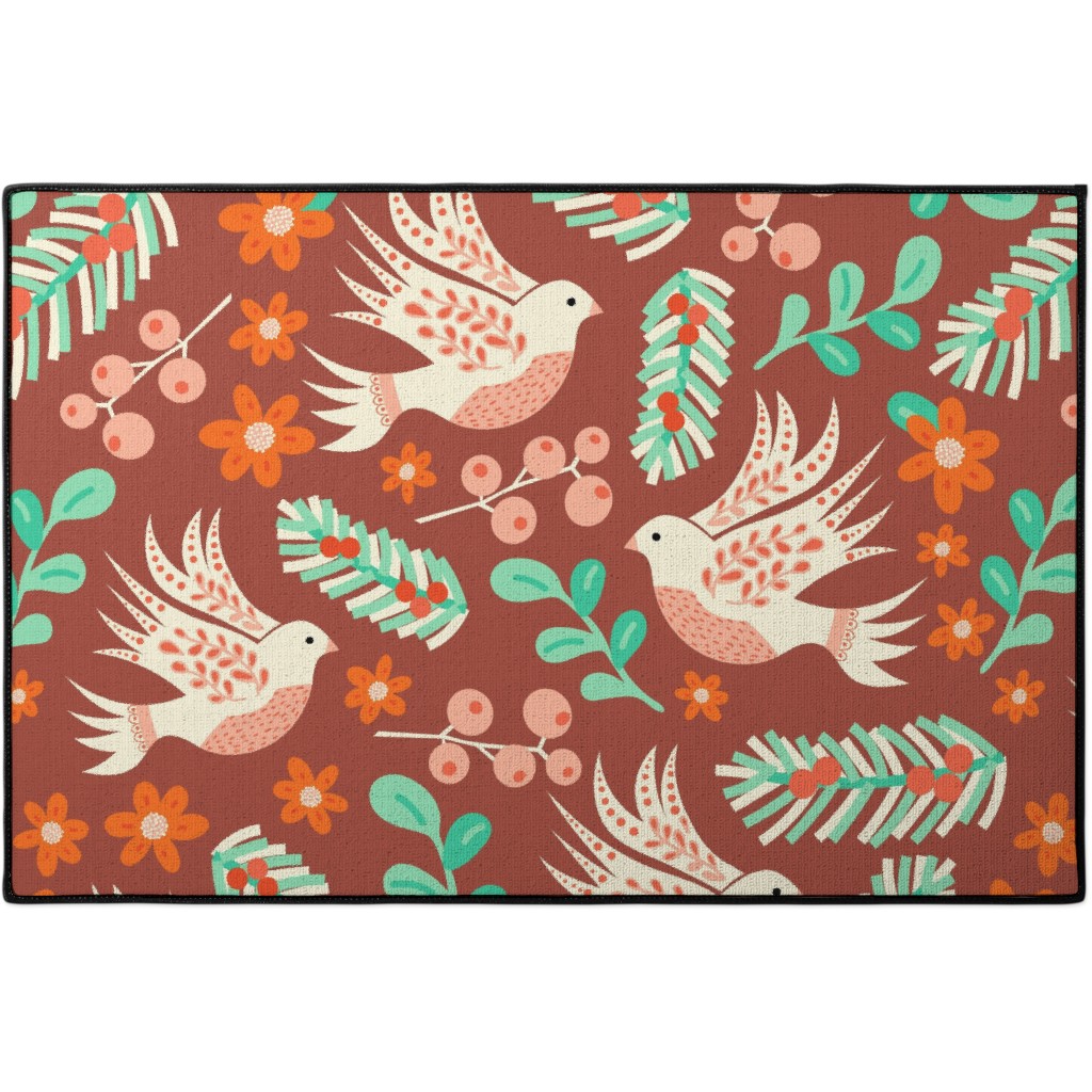 Christmas Dove - Red Door Mat, Red