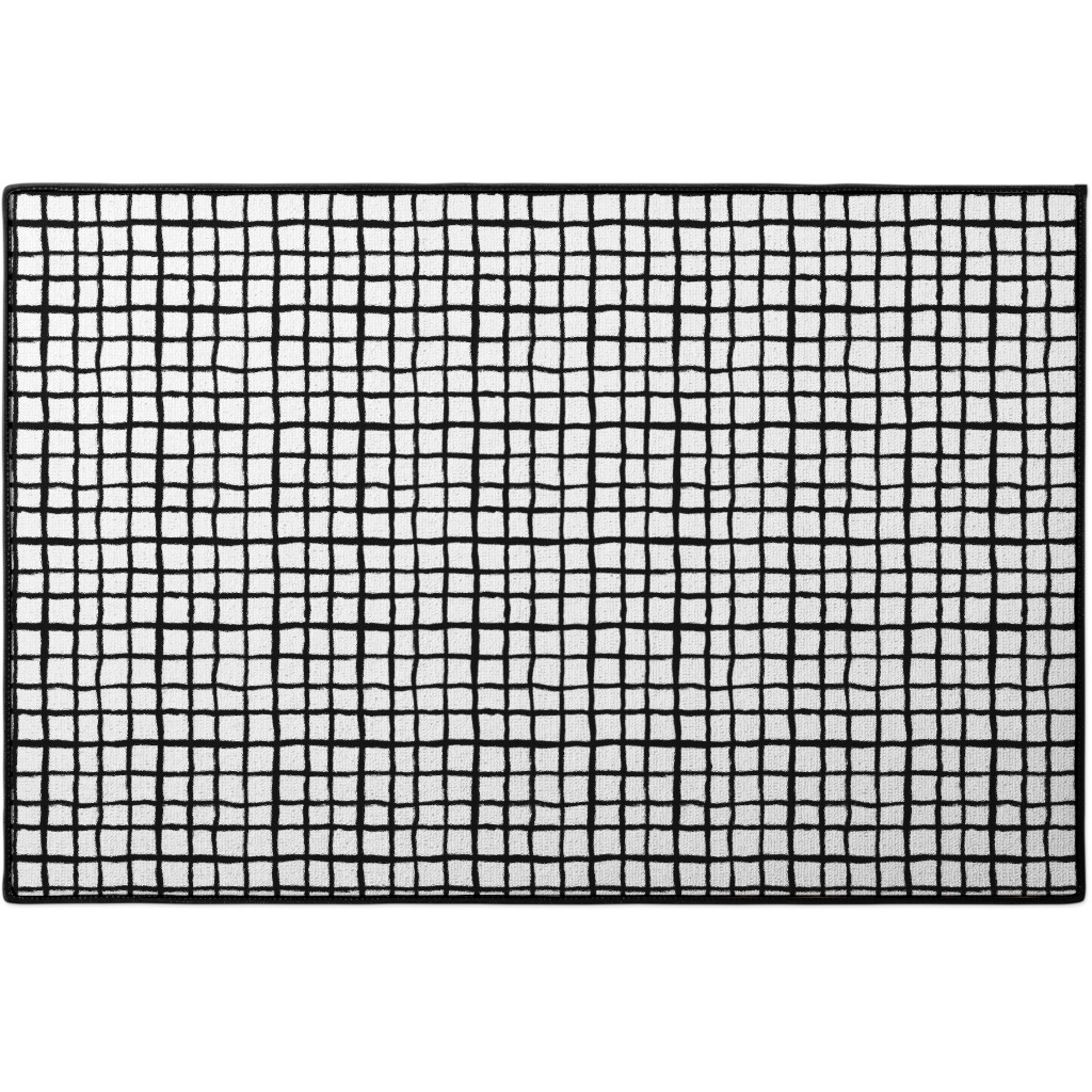 Simple Grid - Classic - Black and White Door Mat, Black