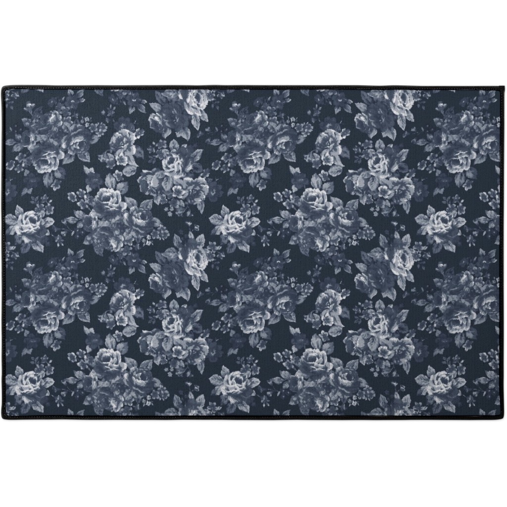 Navy Floral Door Mat, Blue