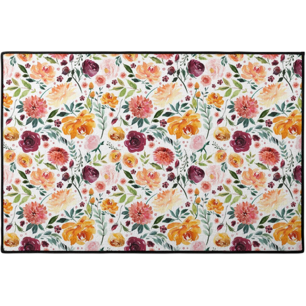 Orange Burgandy Floral Door Mat | Shutterfly