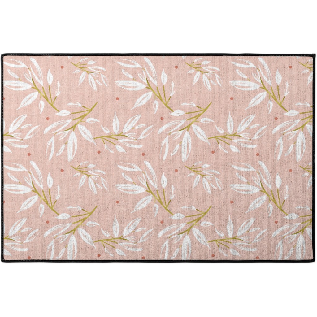Zen - Gilded Leaves - Blush Pink Large Door Mat, Pink