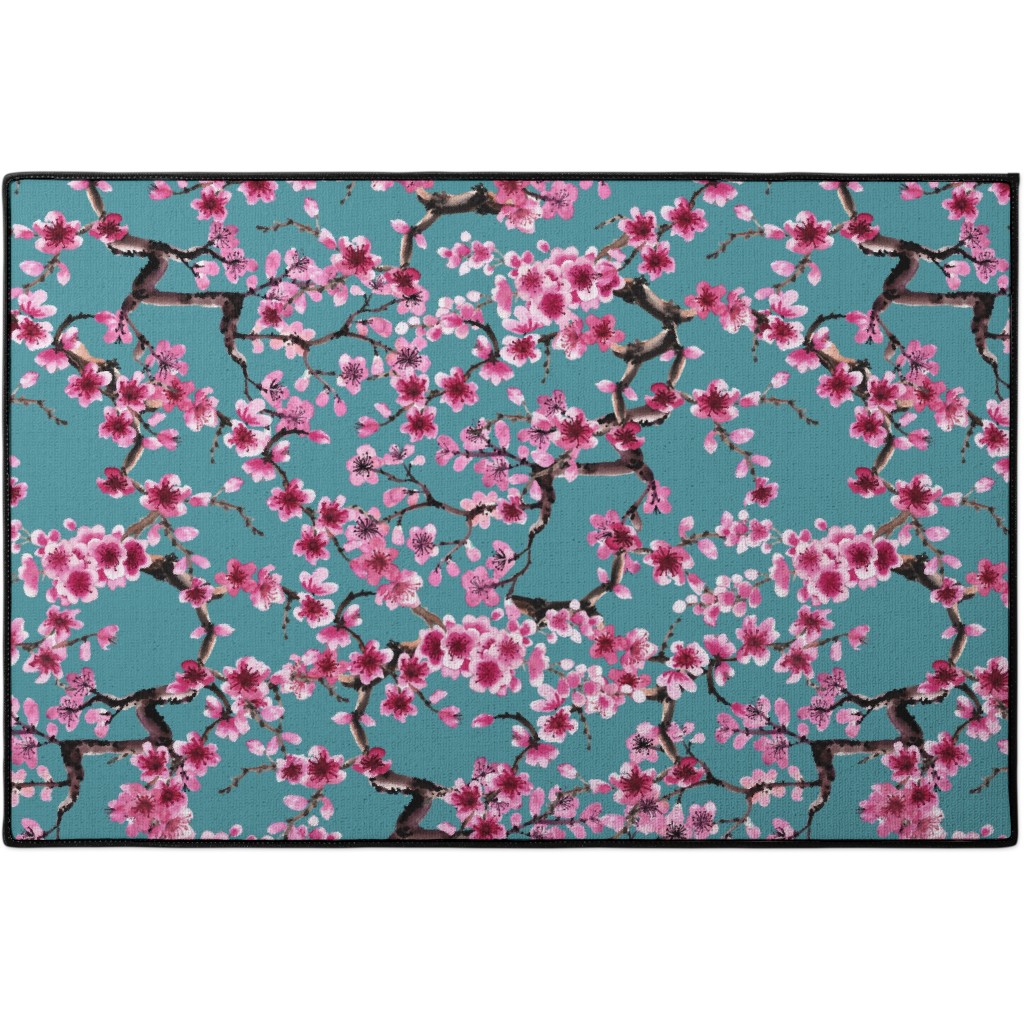 Sakura Pink on Turquoise Door Mat Shutterfly