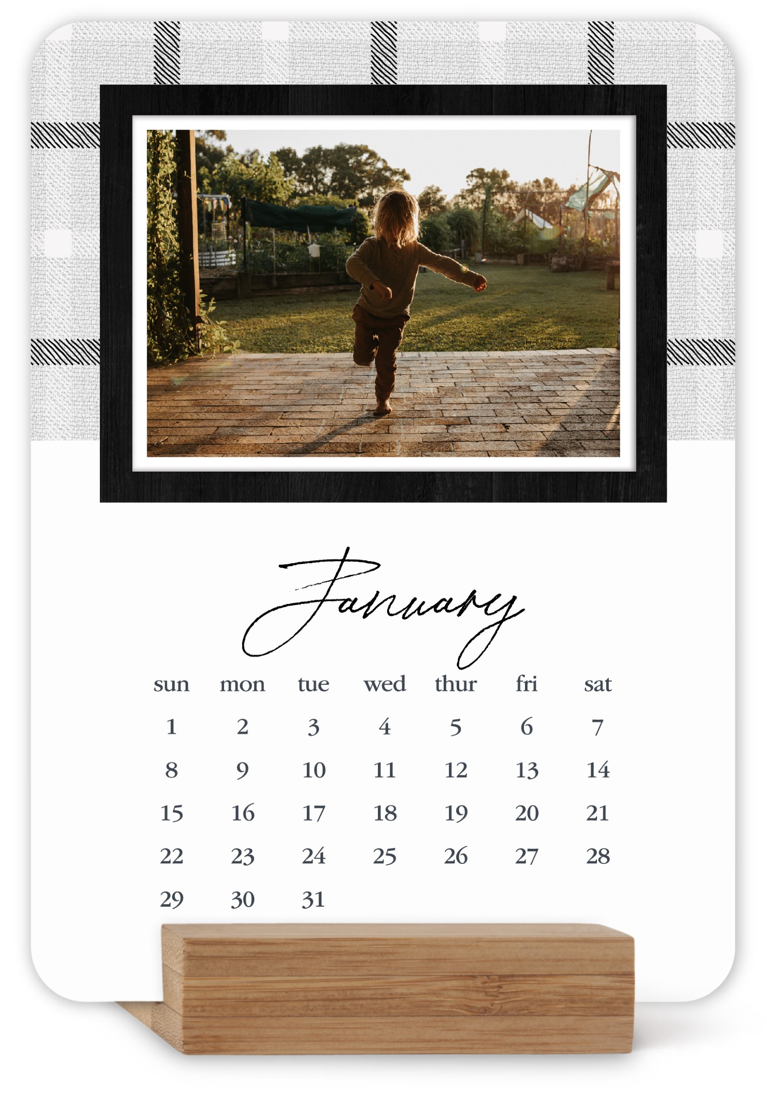 Black And White Rustic Easel Calendar, Rounded Corners, Multicolor