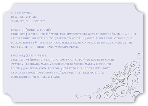 Whimsical Scrolls Wedding Enclosure Card, Purple, Pearl Shimmer Cardstock, Ticket