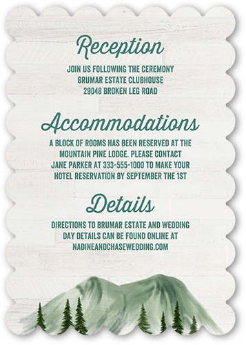 Mountain Nuptials Wedding Enclosure Card, Green, Pearl Shimmer Cardstock, Scallop