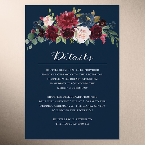 Exquisite Bouquet Wedding Enclosure Card, Blue, Matte, Pearl Shimmer Cardstock, Square