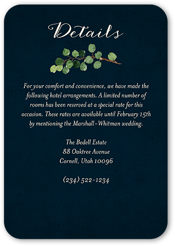 Woodgrain Floral Wedding Enclosure Card, Blue, 100% Recycled Cardstock , Rounded, Navy