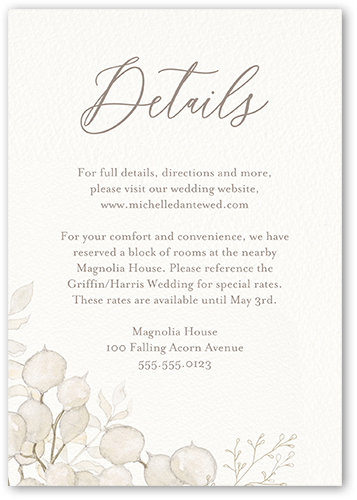 Quiet Sprigs Wedding Enclosure Card, Grey, Matte, Pearl Shimmer Cardstock, Square