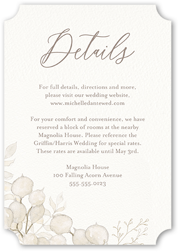 Quiet Sprigs Wedding Enclosure Card, Grey, Pearl Shimmer Cardstock, Ticket